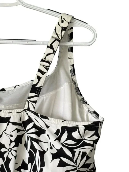 Lands End Tankini Top Size 20W Square Neck Black White Floral Swimsuit Soft Bra - Picture 9 of 16